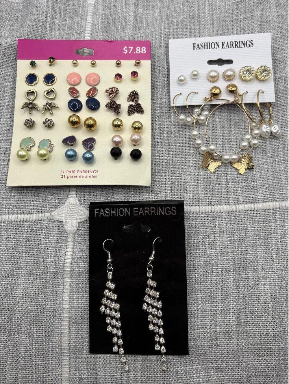 Lot of Fashion Earrings Studs Hoops Dangle Rhinestone Pearl Mixed Sets